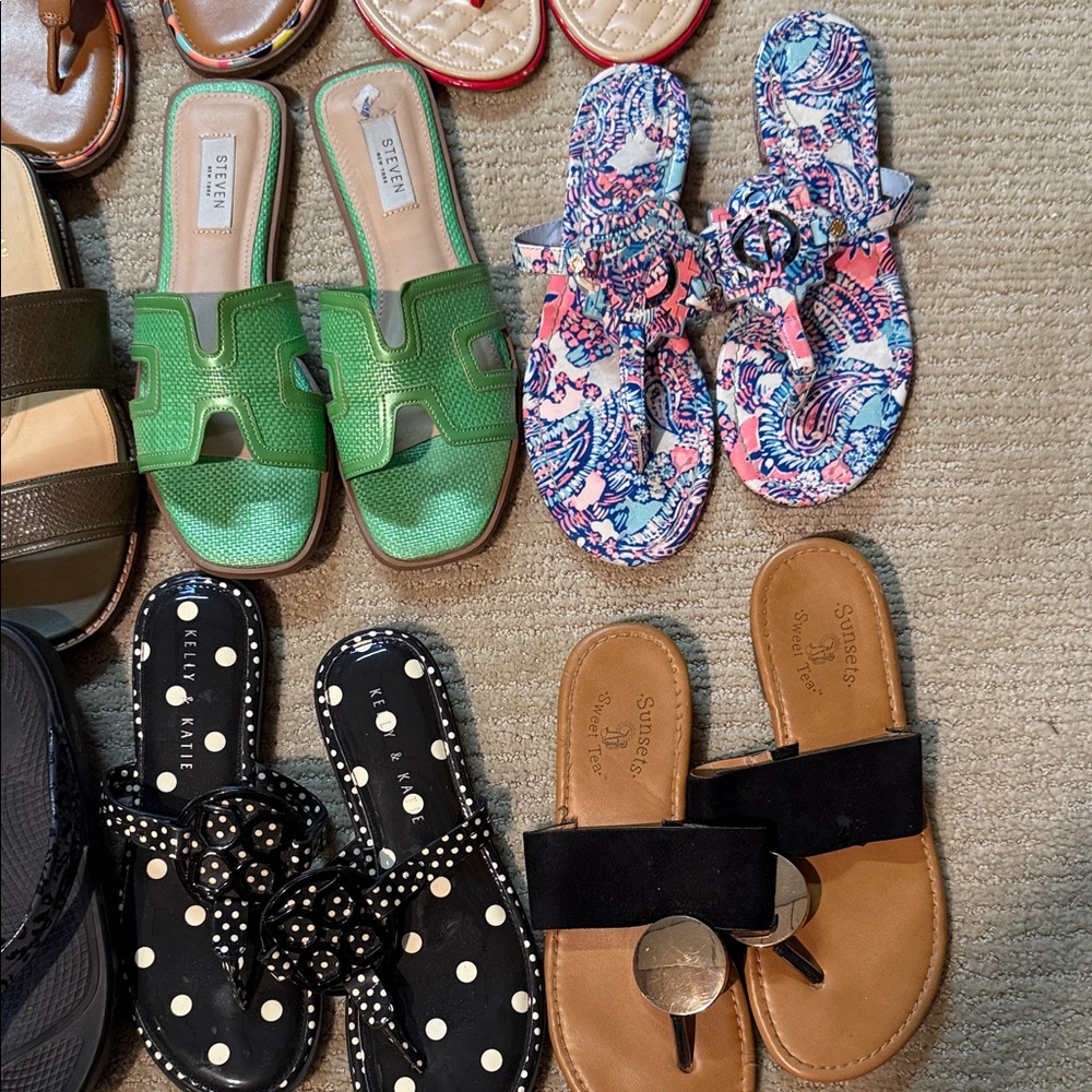 13  Sandals in Gold, Brown, and Denim black silver blue red ,,,like new!!! - Picture 4 of 11
